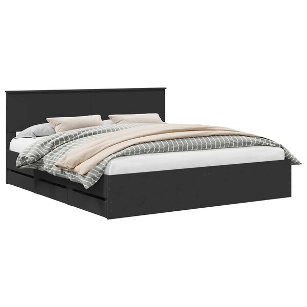 vidaXL Bed Frame with Drawer Black 200 x 200 cm Engineer Wood
