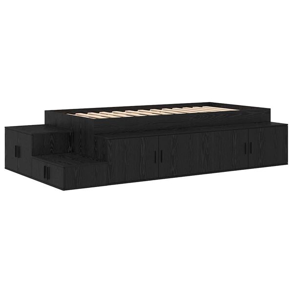 vidaXL Storage Bed Frame with Storage Black Oak 90 cm Engineered Wood