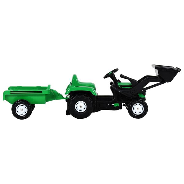 vidaXL Pedal Tractor for Kids with Trailer and Loader Green and Black