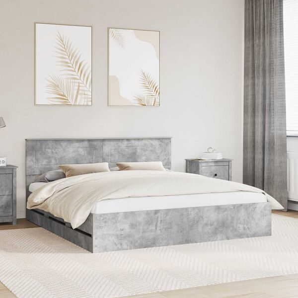 vidaXL Bed Frame with Drawer Concrete Grey 200 x 200 cm Engineer Wood