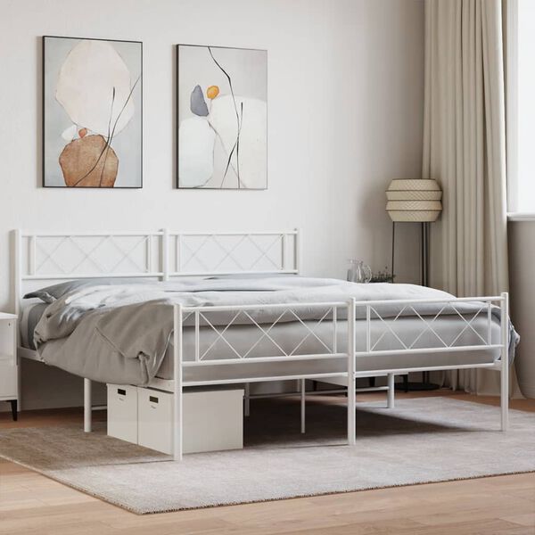 vidaXL Metal Bed Frame without Mattress with Footboard White 120x200cm