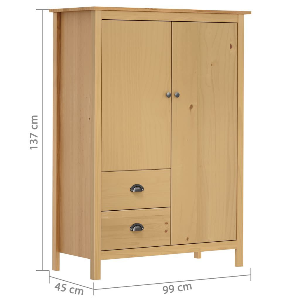 vidaXL Solid Pine Wood 2-Door Wardrobe Hill Range Clothes Cabinet Bedroom Cabinet Closet Clothes Storage Cupboard White 99x45x137cm 