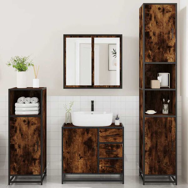 vidaXL 4&nbsp;Piece Bathroom Furniture Set&nbsp;Smoked Oak Engineered Wood