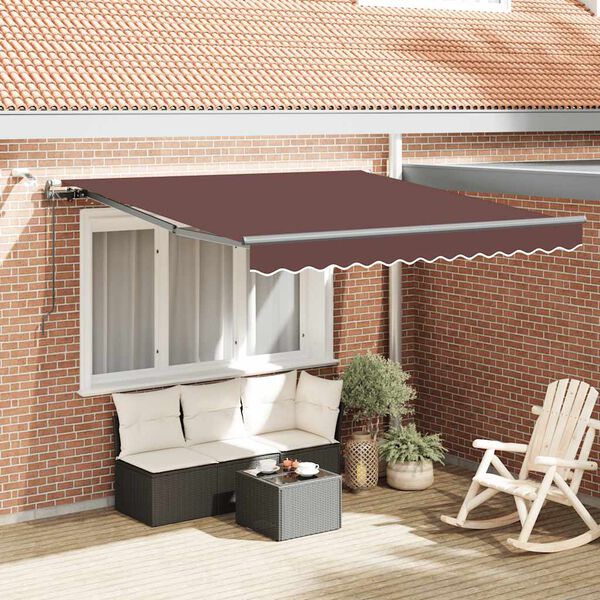 vidaXL Automatic Retractable Awning with LEDs Brown 300x250 cm