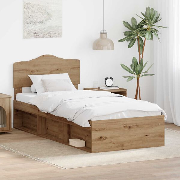 vidaXL Bed Frame Artisian Oak 100 x 200 cm Solid Pine Wood