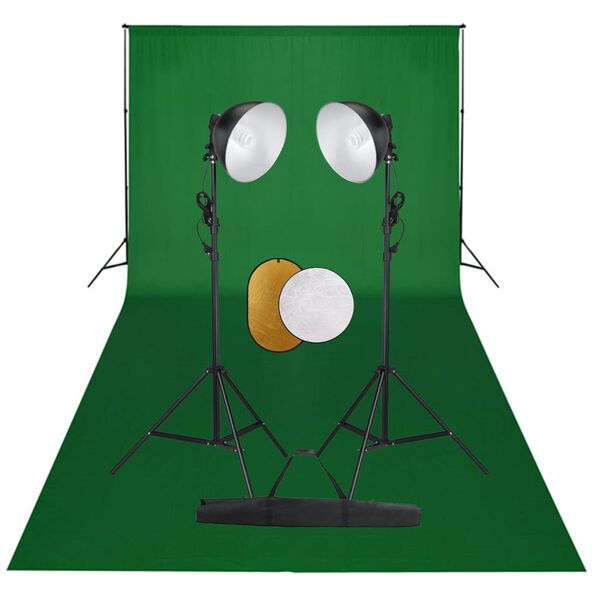 vidaXL Photo Studio Kit with Lights. Backdrop and Reflector