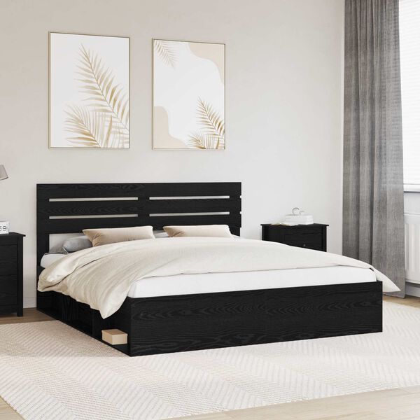 vidaXL Bed Frame with Headboard Black 180 x 200 cm Solid Pine Wood