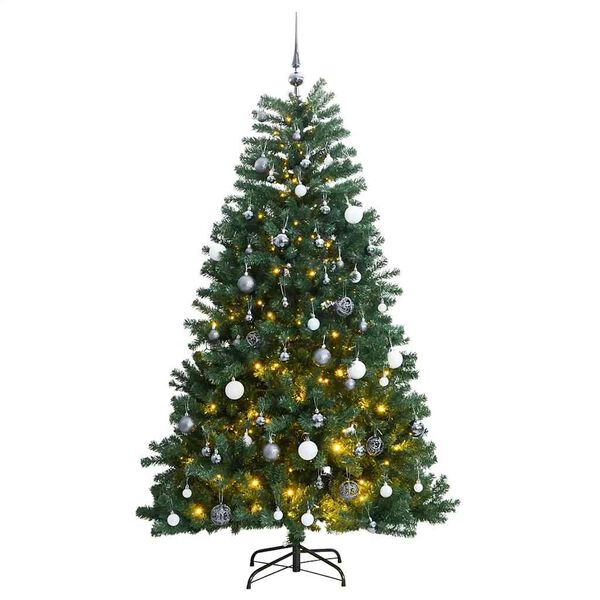 vidaXL Artificial Hinged Christmas Tree 300 LEDs & Ball Set 210 cm