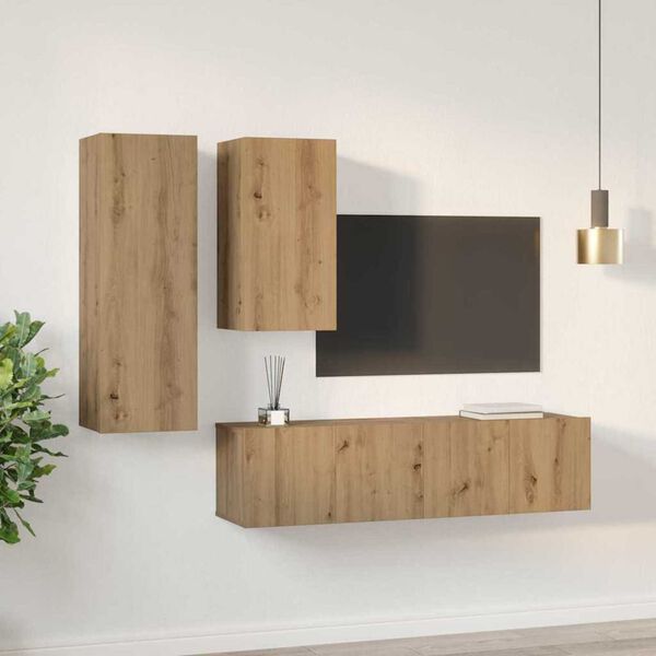 vidaXL TV Cabinet Set Wall-mounted 4 pcs Artisan oak 30.5 x 30 x 90 cm