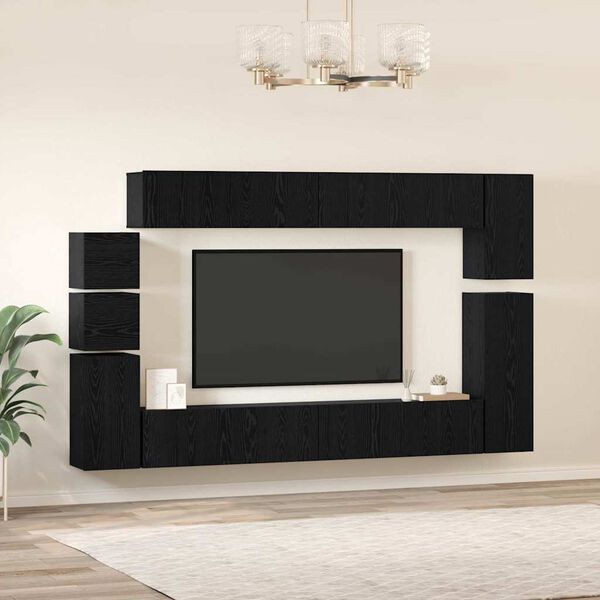 vidaXL TV Cabinet Set Wall-mounted 9 pcs Black Oak Engineered Wood