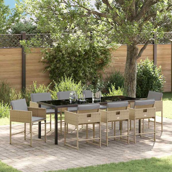 vidaXL Garden Dining Set 9 pcs Beige Poly Rattan