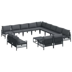 vidaXL Garden Sofa Set with Cushion 14 pcs Black Steel