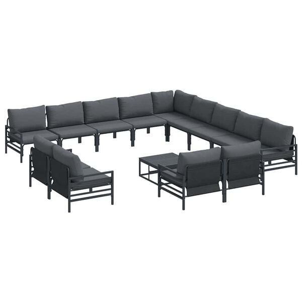 vidaXL Garden Sofa Set with Cushion 14 pcs Black Steel