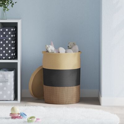 vidaXL Storage Basket with Lid Black and Beige Ø37x50 cm Cotton