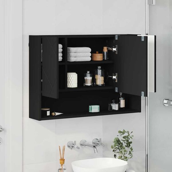vidaXL Mirror Cabinet with Door Black 80 x 17 x 55 cm Engineered Wood