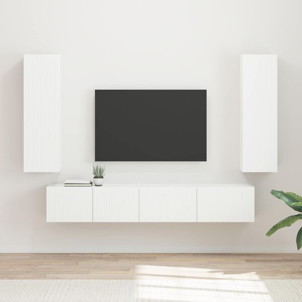 vidaXL TV Cabinet Set Wall-mounted 3 pcs White Engineered Wood