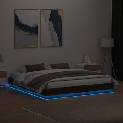vidaXL Bed Frame with LED Lights Brown Oak 180x200 cm Super King