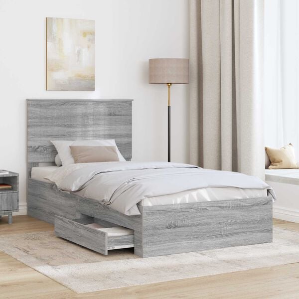 vidaXL Bed Frame with Drawer Grey Sonoma 100 x 200 cm Engineered Wood