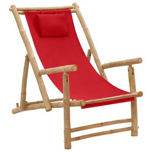 vidaXL Deck Chair | Red | Bamboo, Canvas (100% polyester) | Standard | Foldable