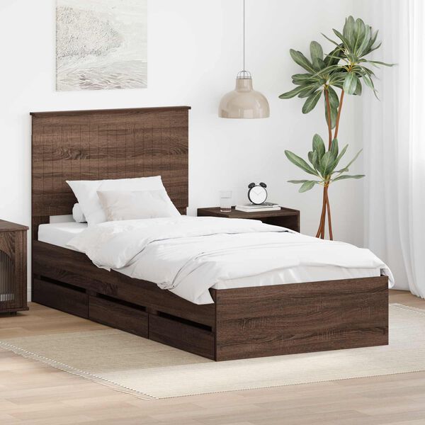 vidaXL Bed Frame with Drawer Brown Oak 90 x 200 cm Engineer Wood