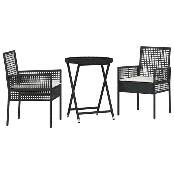 vidaXL Garden Bistro Set 3 pcs Black Poly rattan