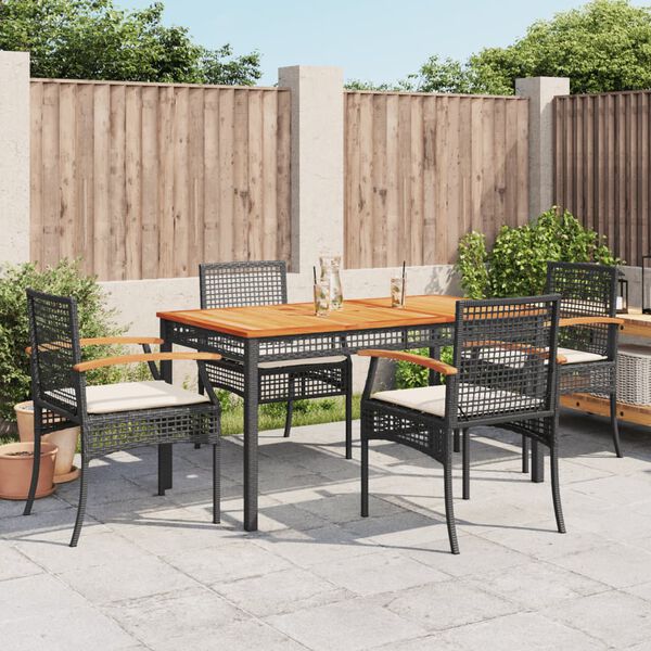 vidaXL 5 Piece Garden Dining Set with Cushions Black Poly Rattan