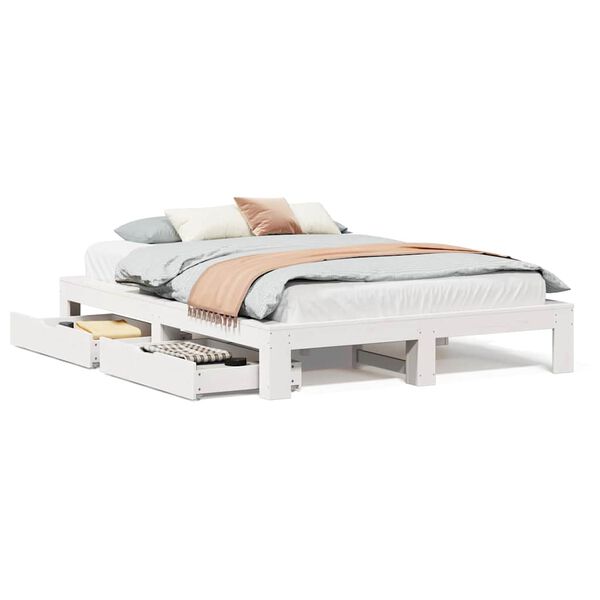vidaXL Bed Frame without Mattress White 150x200 cm King Size Solid Wood Pine