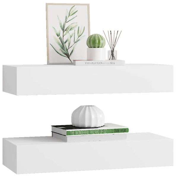 vidaXL Wall-mounted Drawer Shelves 2 pcs White 60x23.5x10cm MDF