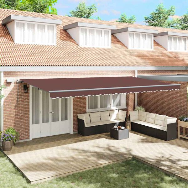 vidaXL Manual Retractable Awning with LEDs Brown 600x300 cm