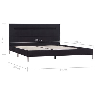 vidaXL Bed Frame with LED Black Fabric 140x200 cm