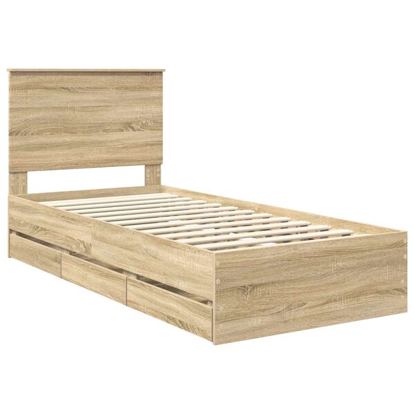 vidaXL Bed Frame with Drawer Sonoma Oak 90 x 190 cm Engineer Wood