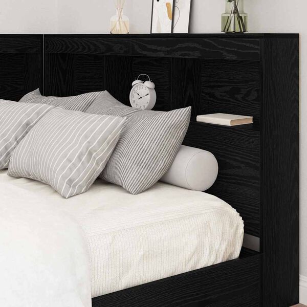 vidaXL Storage Headboard with Shelf Black Oak 120 cm Engineered Wood