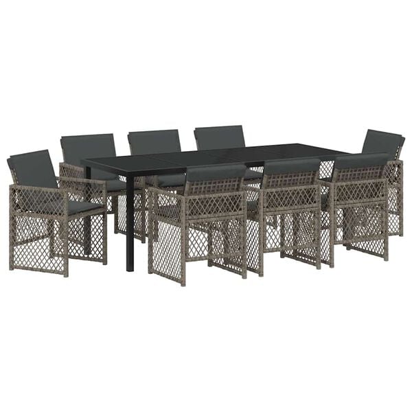 vidaXL Garden Dining Set 9 pcs Grey Poly Rattan