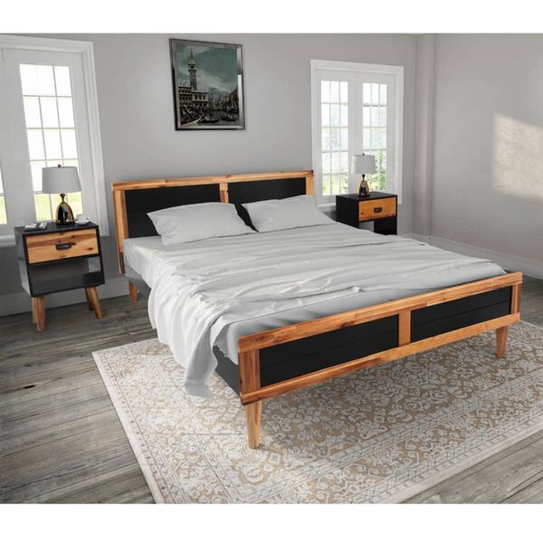 vidaXL Bed Frame with Bedside Cabinets Solid Acacia Wood
