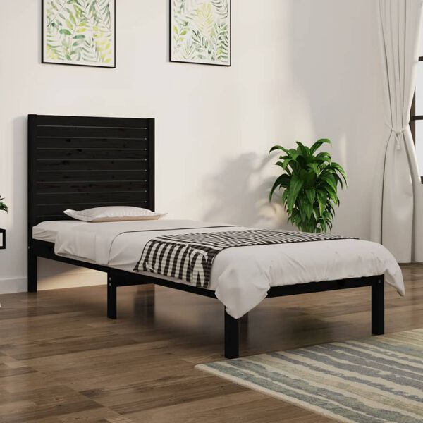 vidaXL Bed Frame without Mattress Black 75x190 cm Small Single Solid Wood