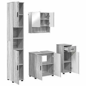 vidaXL Bathroom Furniture Set with Drawer with Door 4 pcs Grey Sonoma