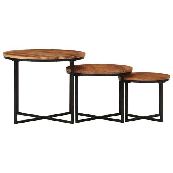 vidaXL Nesting Coffee Tables 3 pcs Solid Wood Acacia and Iron