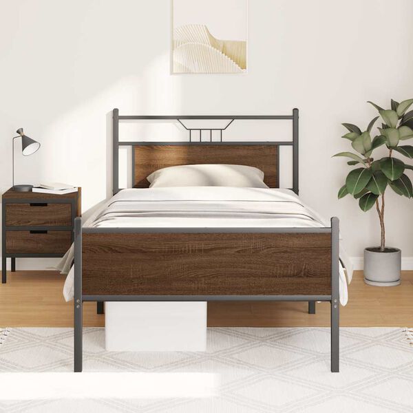 vidaXL Bed Frame without Mattress Brown Oak 100x200 cm Engineered Wood