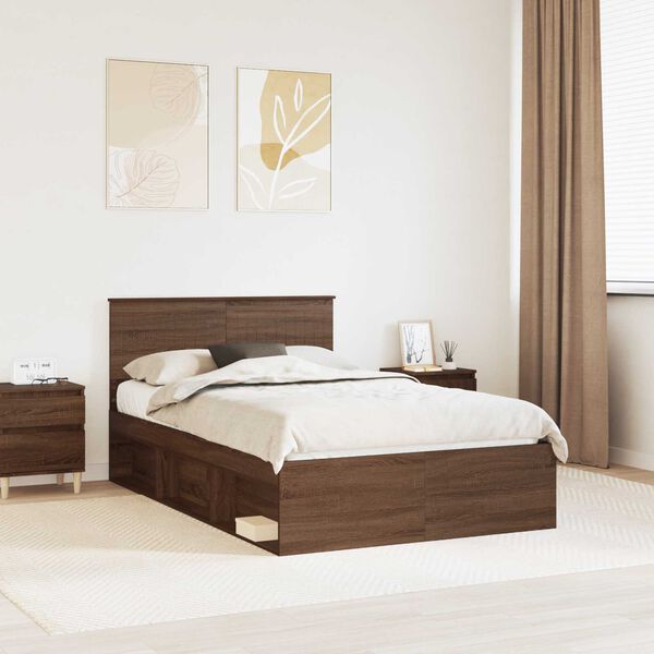 vidaXL Bed Frame with Headboard Brown Oak 120 x 190 cm Solid Pine Wood