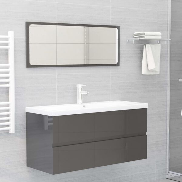 vidaXL Bathroom Furniture Set High Gloss Grey Engineered Wood