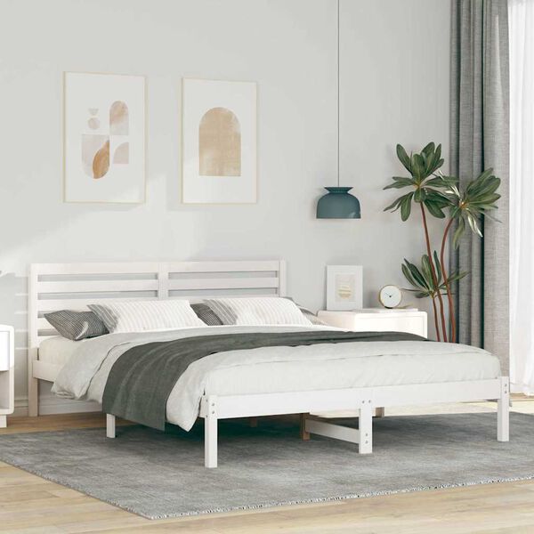 vidaXL Bed Frame with Headboard White 150 x 200 cm Solid Pine Wood
