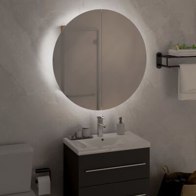 vidaXL Bathroom Cabinet with Round Mirror&LED Oak 47x47x17.5 cm