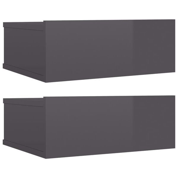 vidaXL Floating Nightstands 2 pcs High Gloss Grey 40x30x15 cm Engineered Wood
