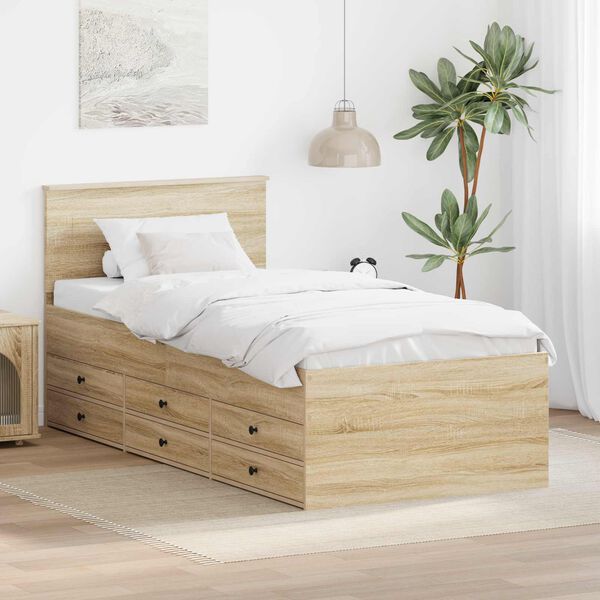 vidaXL Daybed Manual Sonoma Oak and Black 100 x 200 cm Engineered Wood