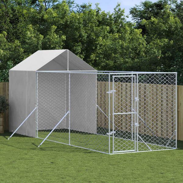 vidaXL Outdoor Dog Kennel with Roof Silver 2x6x2.5 m Galvanised Steel