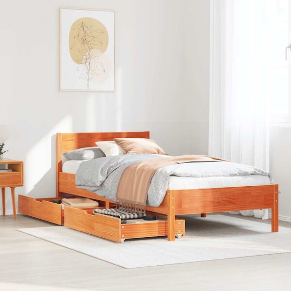 vidaXL Bed Frame without Mattress Wax Brown 100x200 cm Solid Wood Pine