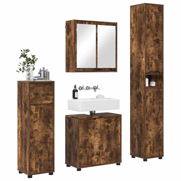 vidaXL Bathroom Furniture Set Manual 4 pcs Smoked Oak Engineered Wood