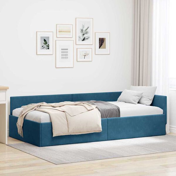 vidaXL Corner Bed Frame with Headboard Blue 80 cm x 200 cm Velvet