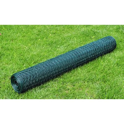 vidaXL Chicken Wire Fence Galvanised with PVC Coating 25x0.75 m Green