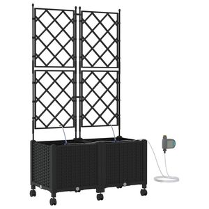 vidaXL Garden Planter with Irrigation&Wheels 2 pcs Black PP